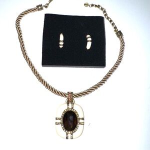 Heidi Daus Bold Move Rope Necklace Earring Set Cream Brown New